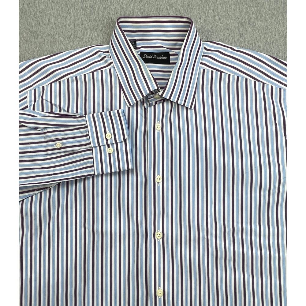 David Donahue Shirt Mens 16.5 - 34/35 Striped 100% Cotton Button Up